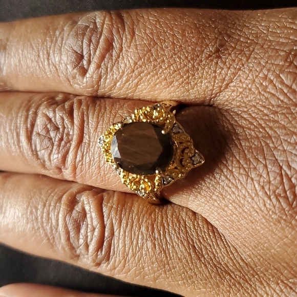 Natural Chocolate Sapphire Zircon Kite shaped Ring in Gold Vermeil - Picture 3 of 8